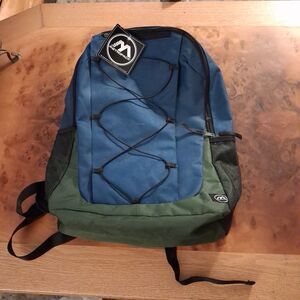 metropack bungee backpack blue green school travel bookbag mesh pockets nwt new